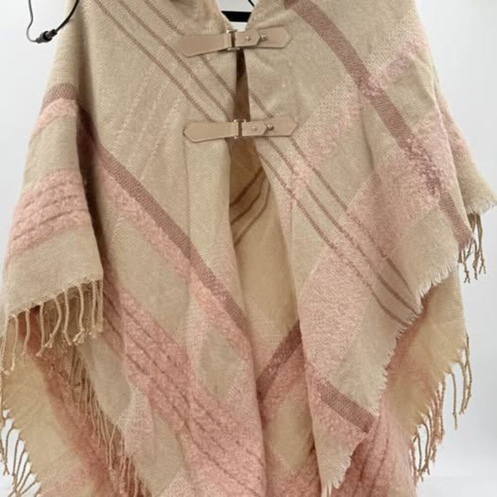 Mixit Plaid Poncho with Faux Leather Buckles